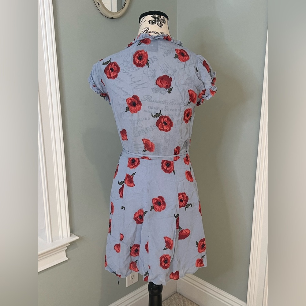 Reformation Floral Wrap Garnet Dress | SZ S | Blue with Poppy Flowers | Like New - Picture 7 of 14